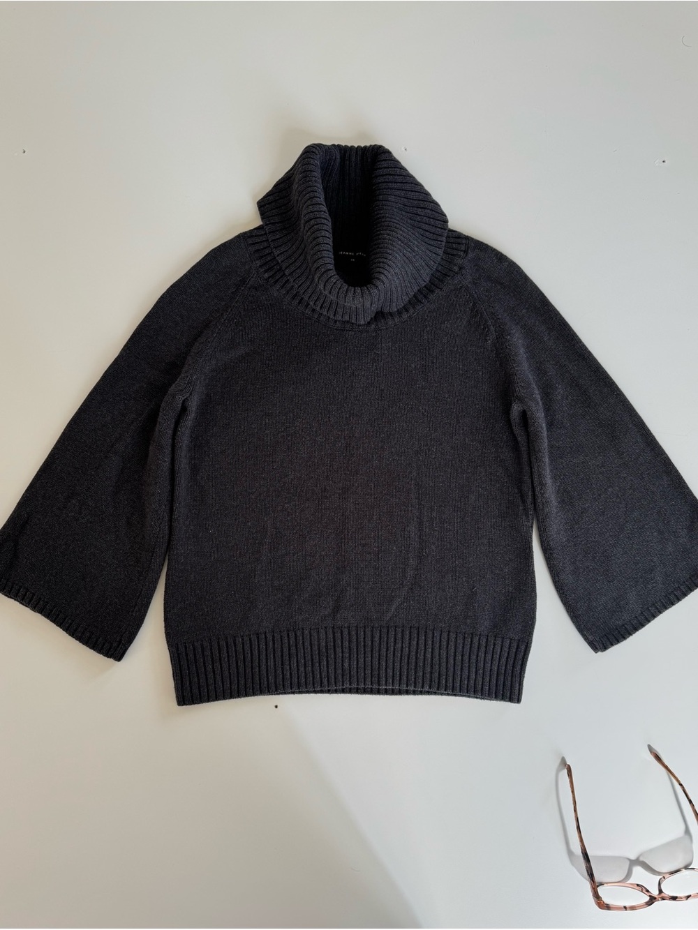 JEANNE PIERRE Cow Neck Chunky Sweater Womens Gray 100% Cotton Bell Sleeve Top